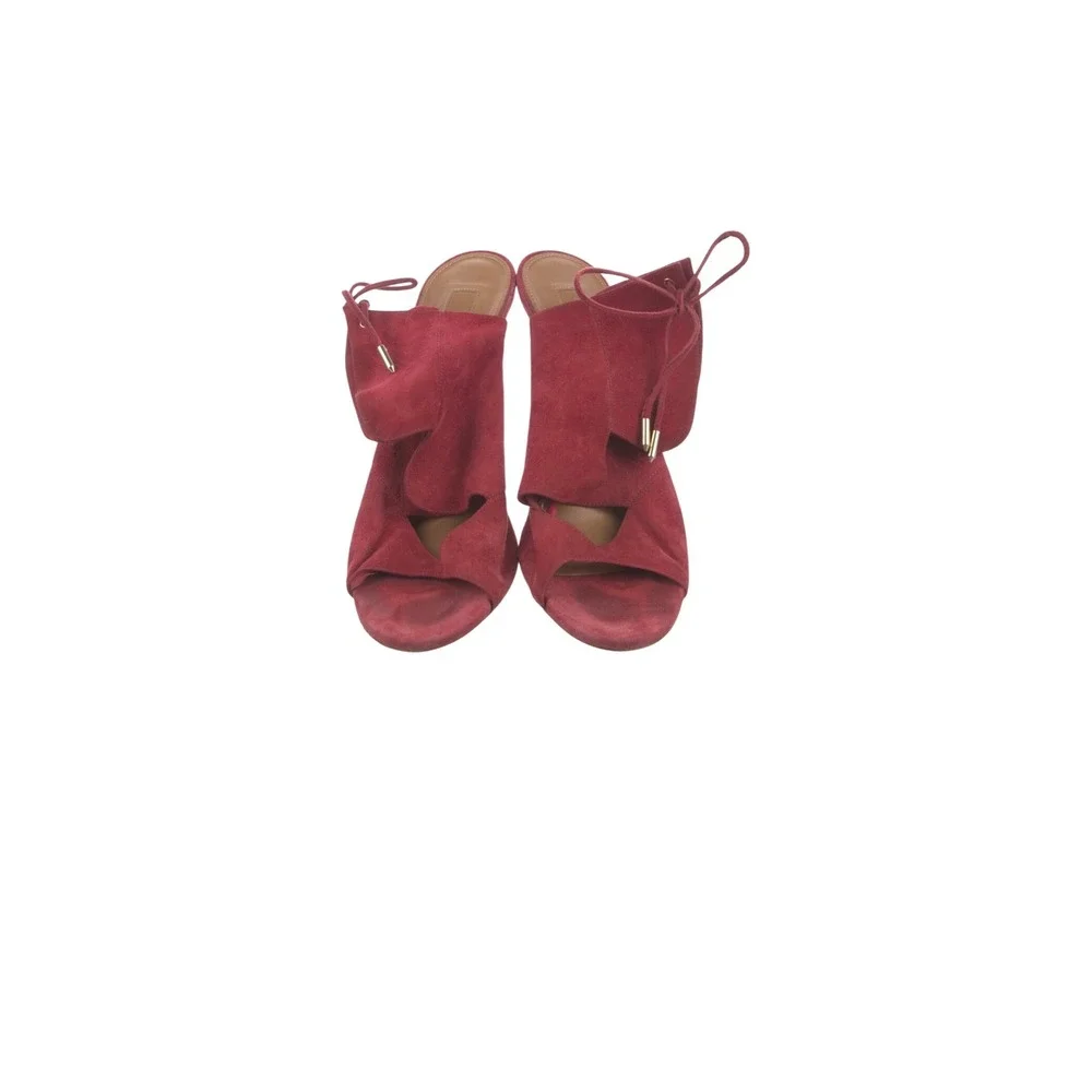 Aquazzura Suede Cutout Accent Slingback Sandals Red Women 10 IT 40 Good Stiletto - Picture 4 of 6